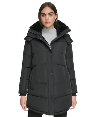 Calvin Klein Women's Faux-Fur-Trim Hooded Puffer Coat, Created for Macy's