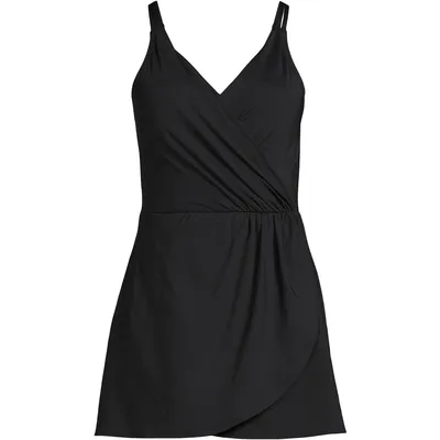 Lands' End Women's V-neck Tulip Wrap Swim Dress One Piece Swimsuit