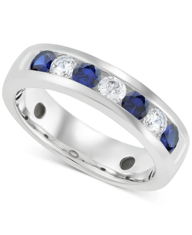 Grown With Love Men's Lab Sapphire (1-1/6 ct. t.w.) & Diamond (3/4 Channel Band 10k Gold