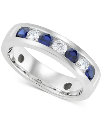 Grown With Love Men's Lab Sapphire (1-1/6 ct. t.w.) & Diamond (3/4 Channel Band 10k Gold