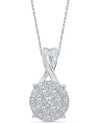 Diamond Round Cluster 18" Pendant Necklace (1/10 ct. t.w.) in 10k White Gold