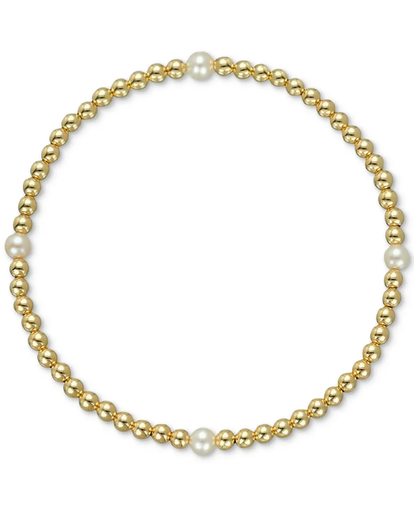 Zoe Lev Freshwater Pearl (3mm) Polished Bead Stretch Bracelet in 14k Gold