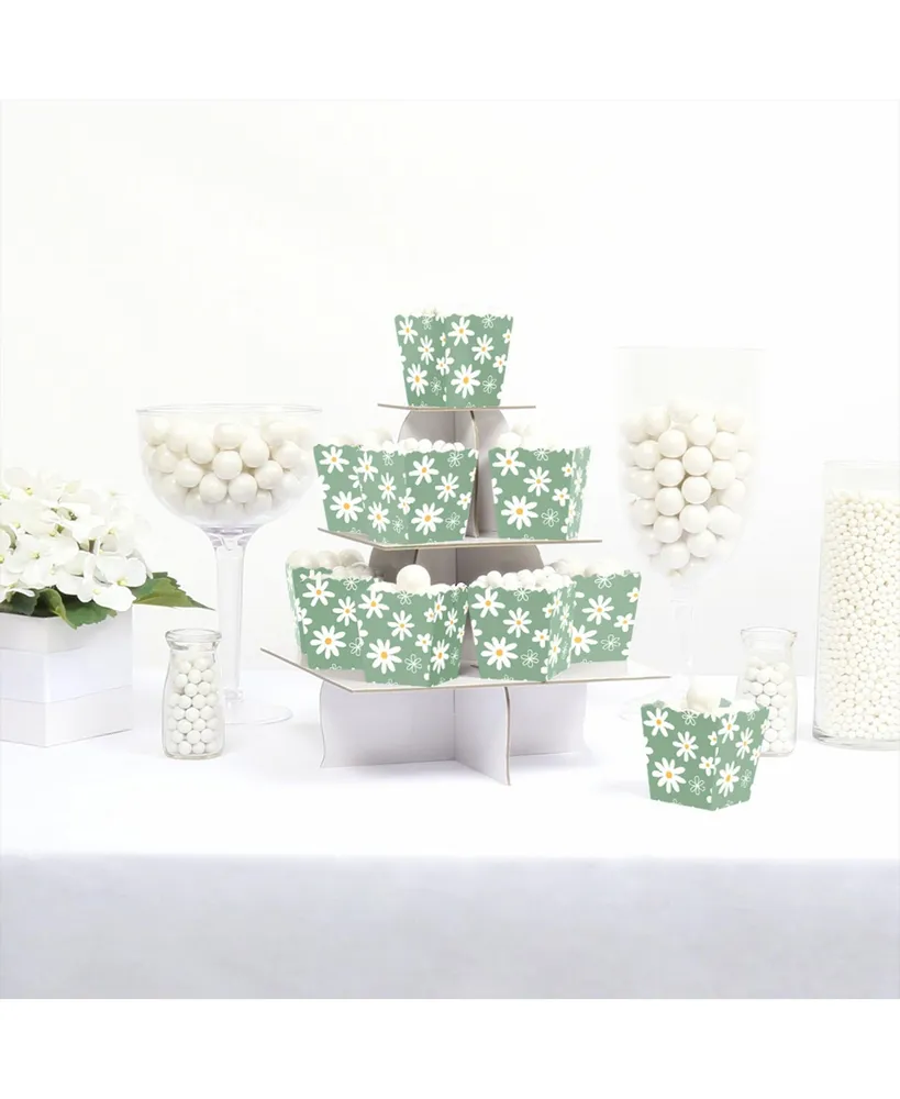 Sage Green Daisy Flowers Party Mini Boxes Floral Party Treat Candy Boxes 12 Ct