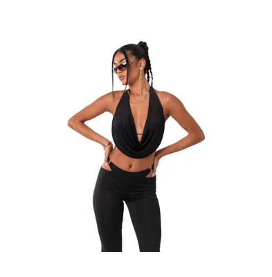Women's Halter Crop Top With Front Draping And Open Back