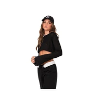 Women's Sheer Crop Top With Long Sleeve And Raw Hem