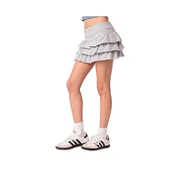 Women's Three Tiered Ruffles French Terry Mini Skirt