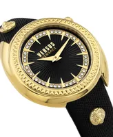 Versus Versace Women's Two-Hand Quartz Tortona Black Genuine Leather Strap 38mm