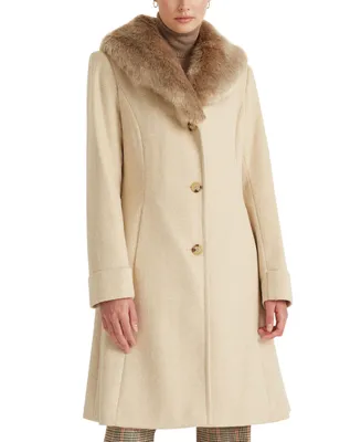 Lauren Ralph Petite Faux-Fur-Collar Coat