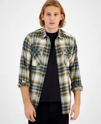 Sun + Stone Men's Harry Regular-Fit Plaid Button-Down Flannel Shirt, Created for Macy's