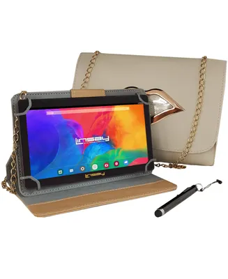 Linsay New 7" Tablet 64GB Bundle with Beige Protective Pu Leather Case, Fashion Kiss Handbag and Pen Stylus Newest Android 13