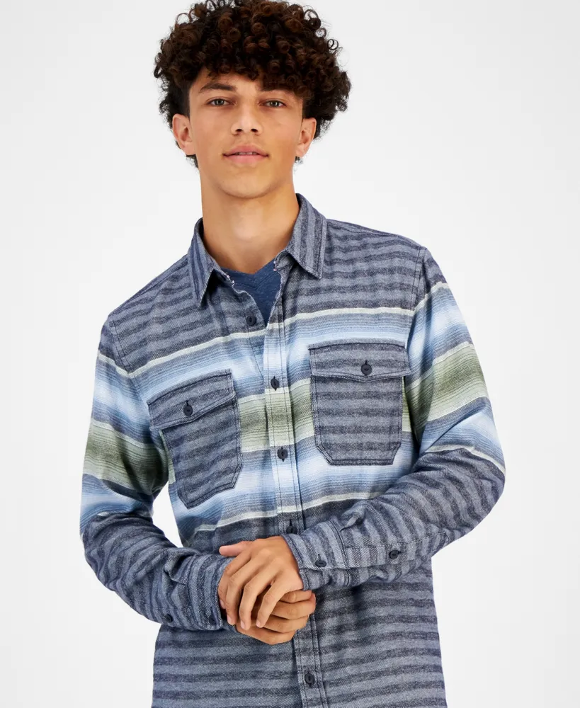 Sun + Stone Men's Edward Jacquard Striped Flannel Shirt, Created for Macy's