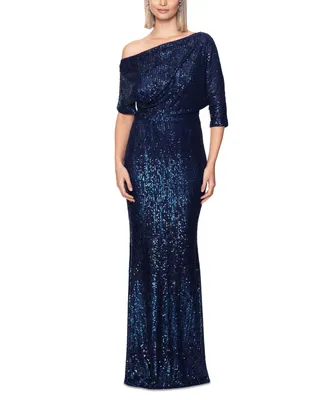 Betsy & Adam Women's Sequined One-Shoulder Gown