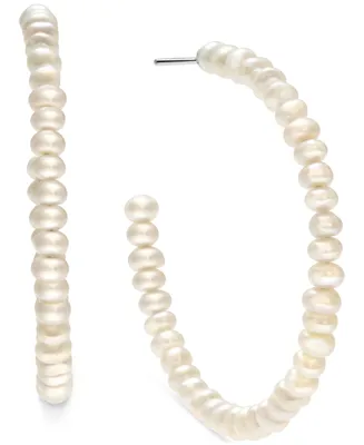 Cultured Freshwater Pearl (3mm) Medium Hoop Earrings, 1.75"