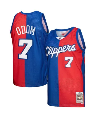 Men's Mitchell & Ness Lamar Odom Royal, Red La Clippers Hardwood Classics 2000-01 Split Swingman Jersey