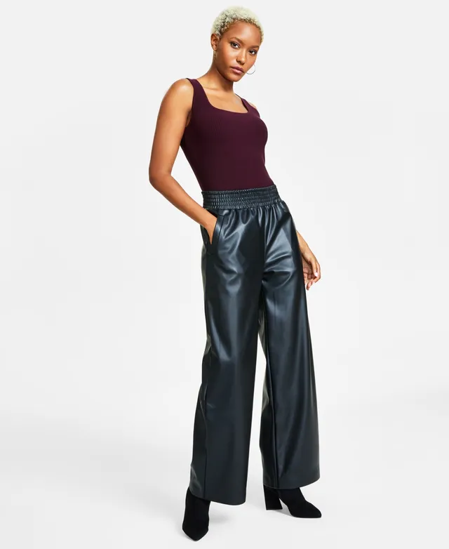 Bar Iii Women's Faux-Leather Wide-Leg Pants, Created for Macy's