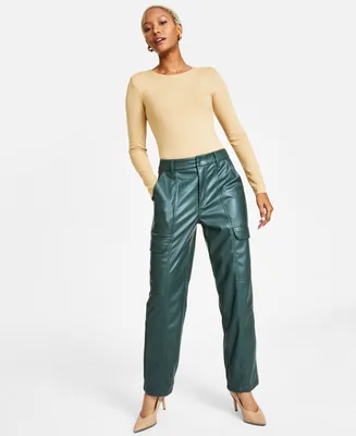 Bar Iii Women's Faux-Leather Cargo Pants, Created for Macy's