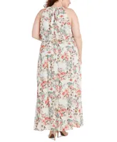 R & M Richards Plus Floral-Print A-Line Maxi Dress
