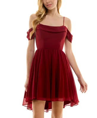 City Studios Juniors' Draped Off-The-Shoulder Fit & Flare Dress