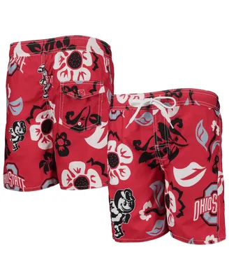 Big Boys Wes & Willy Scarlet Ohio State Buckeyes Floral Volley Swim Trunks