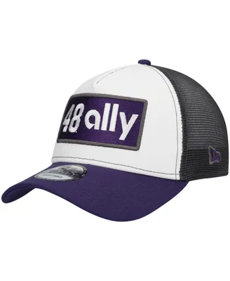 Men's New Era White, Purple Alex Bowman Double Patch 9FORTY A-Frame Trucker Snapback Hat