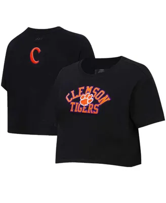 Women's Pro Standard Black Clemson Tigers Classic Three-Hit Boxy Cropped T-shirt
