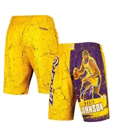 Men's Mitchell & Ness Magic Johnson Gold Los Angeles Lakers Hardwood Classics Player Burst Shorts