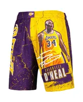 Men's Mitchell & Ness Shaquille O'Neal Purple Los Angeles Lakers Hardwood Classics Player Burst Shorts