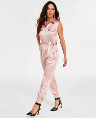 I.n.c. International Concepts Women's Sleeveless Satin Utility Jumpsuit, Created for Macy's