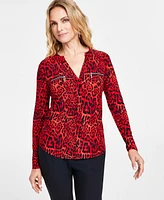 I.n.c. International Concepts Women's Print Zip-Pocket Top, Created for Macy's