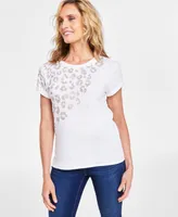 I.n.c. International Concepts Women's Cotton Animal-Embellished Tee, Created for Macy's