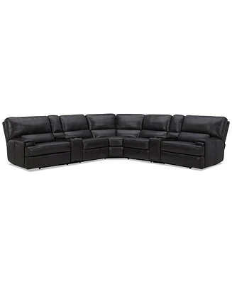 Closeout! Binardo 136" 7 Pc Zero Gravity Leather Sectional with 3 Power Recliners and 2 Console, Created for Macy's