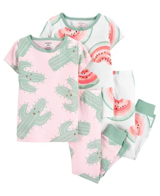 Carter's Baby Girls Cactus and Watermelon Snug Fit Pajama, 4 Piece Set