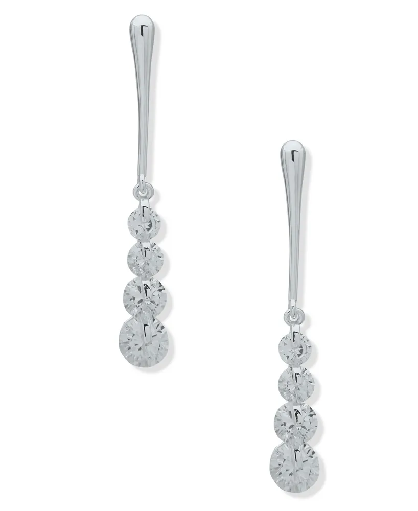 Anne Klein Silver-Tone Bar & Cubic Zirconia Linear Drop Earrings