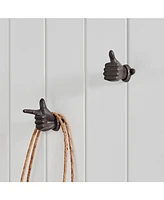 Danya B "Thumbs Up Pointing Finger" Cast Iron 2-Piece Wall Mount Hook Set