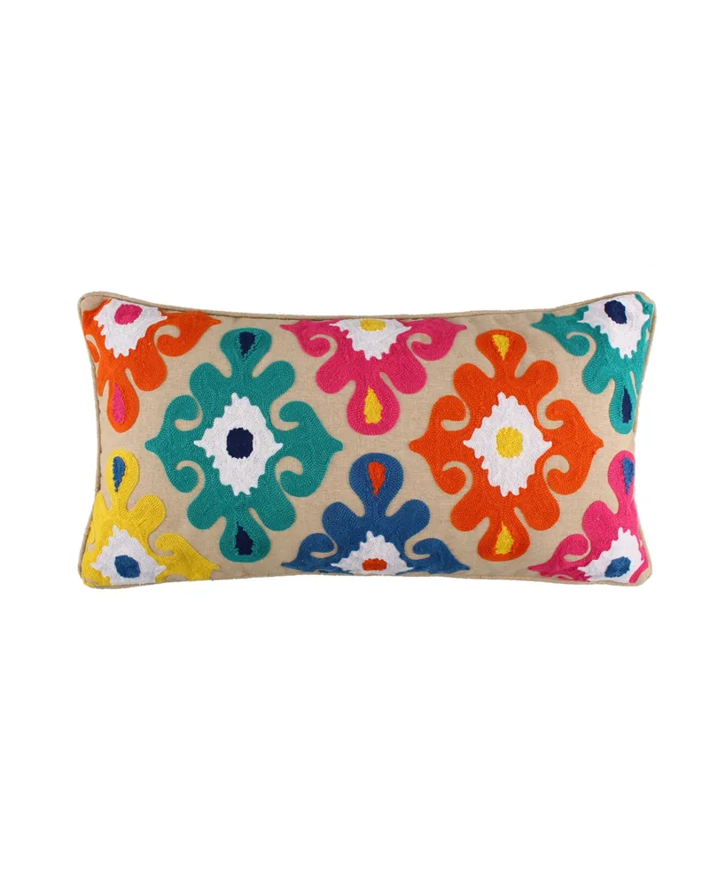 Levtex Fantasia Boho Crewel Stitch Decorative Pillow, 24" x 12"