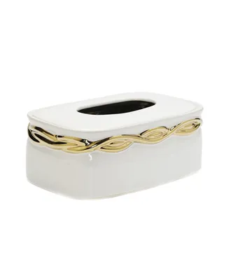 White Tissue Box Gold-Tone Rounded Design