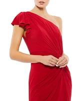 Mac Duggal Women's Ruffled One Shoulder Draped Gown