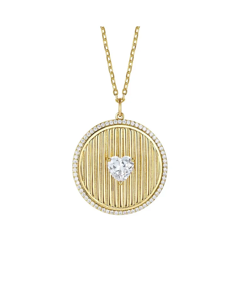 Rachel Glauber 14k Gold Plated with Cubic Zirconia Heart Medallion Pendant Necklace