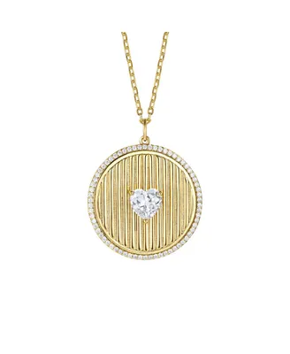 Rachel Glauber 14k Gold Plated with Cubic Zirconia Heart Medallion Pendant Necklace