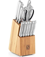 Cook N Home Kitchen Knife Set with Bamboo Storage Block 15-Piece, High Carbon Stainless Steel Blade, White