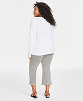 Plus Solid Long-Sleeve Crewneck Knit Top, Created for Macy's