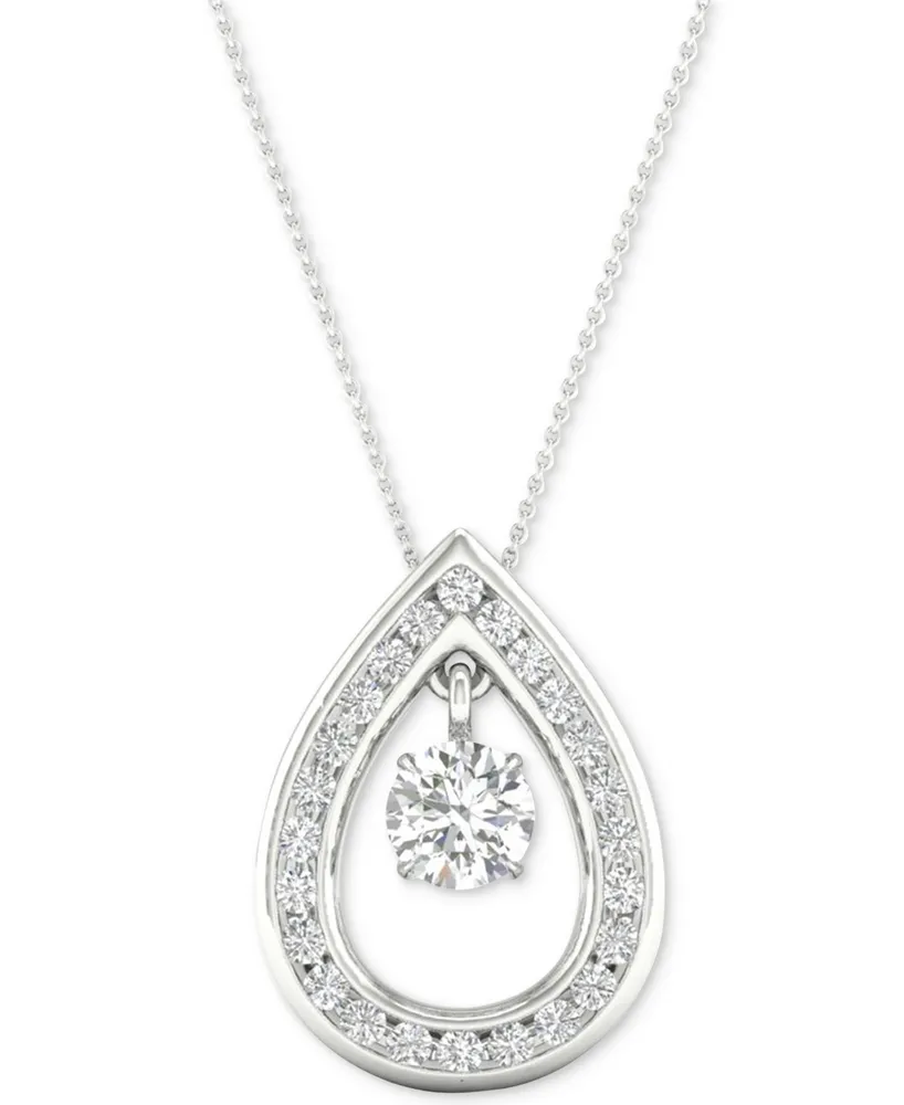 Diamond Orbital Teardrop Halo Pendant Necklace (1/3 ct. t.w.) in 10k White Gold, 16" + 2" extender