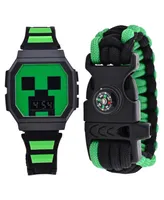 Accutime Kids Unisex Minecraft Creeper Green and Black Silicone Watch 36mm Set