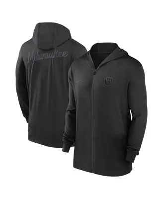 Men's Nike Black Milwaukee Brewers Authentic Collection Travel Performance Full-Zip Hoodie