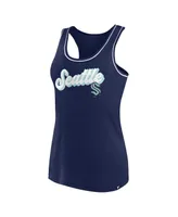 Women's Fanatics Deep Sea Blue Seattle Kraken Wordmark Logo Racerback Scoop Neck Tank Top