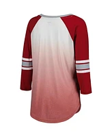 Women's G-iii 4Her by Carl Banks White, Crimson Alabama Crimson Tide Lead Off Ombre Raglan 3/4-Sleeve V-Neck T-shirt
