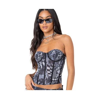 Women's Mesh Corset With Print Top