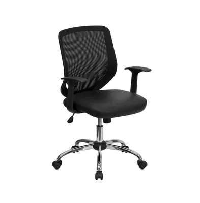 Emma+Oliver Mid-Back Mesh/Leathersoft Soft Tapered Back Swivel Task Office Chair With T-Arms