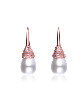 Genevive Sterling Silver Cubic Zirconia and Pearl Bulb Earrings