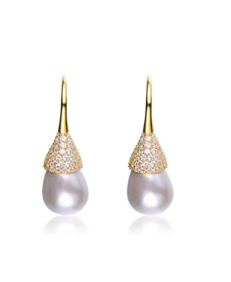 Genevive Sterling Silver Cubic Zirconia and Pearl Bulb Earrings
